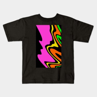 Abstract pattern in black, pink, orange, yellow and green. Flowing colors. Kids T-Shirt